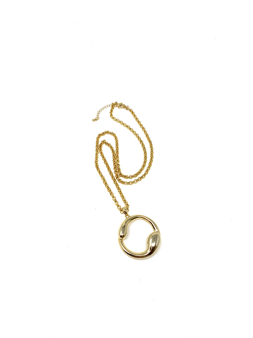 Abstract Ying Yang Gold Tone Circle Necklace