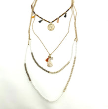 Load image into Gallery viewer, Layered coin &amp; tassel necklace with crystals and stones
