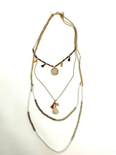 Load image into Gallery viewer, Layered coin &amp; tassel necklace with crystals and stones
