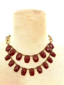 Resin Garnet Gem Bronze Toned Necklace
