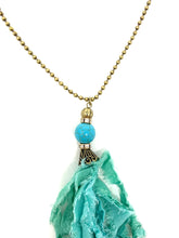 Load image into Gallery viewer, Turquoise Fabric Tassel Necklace
