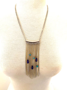 Tassel glass turquoise chain necklace