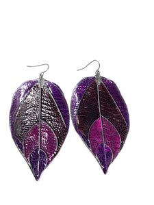 Deep Purple Leaf Pattern Earrings