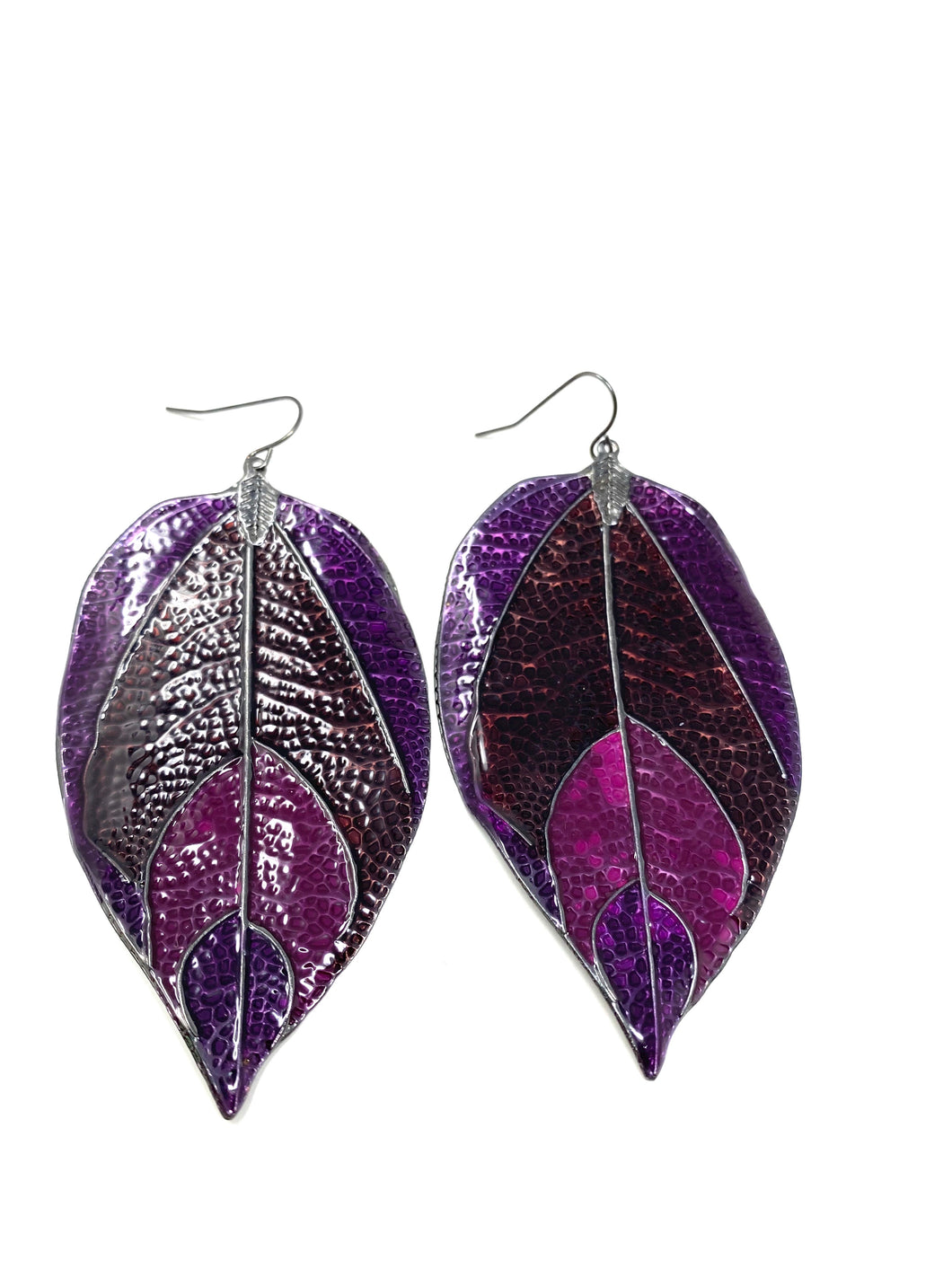 Deep Purple Leaf Pattern Earrings