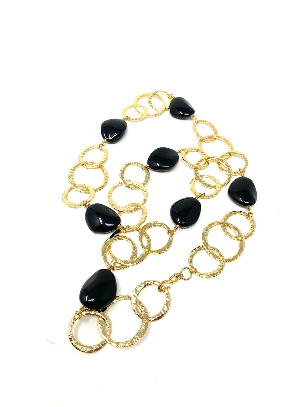 Long Chunky Chain Large Black Stone Necklace