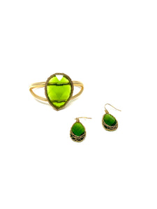 Green Tear Drop Earring and Bracelet Set
