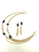 Load image into Gallery viewer, Leafy Black Onyx Long Necklace and Earring Set
