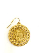 Load image into Gallery viewer, Golden Fleur De Lis Coin Drop Earrings

