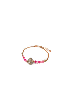Rhinestone Charm Pink Toned Beaded Bracelet