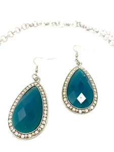 Faux Aquamarine Tear Drop Necklace and Earring Set
