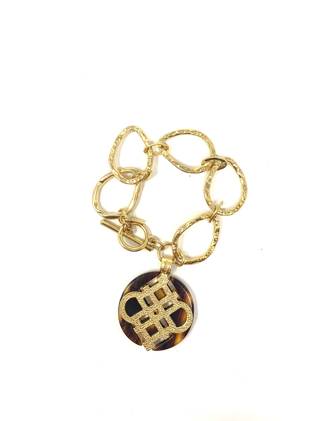 Chunky Golden Chain Bracelet With Large Tortoise Shell Charm