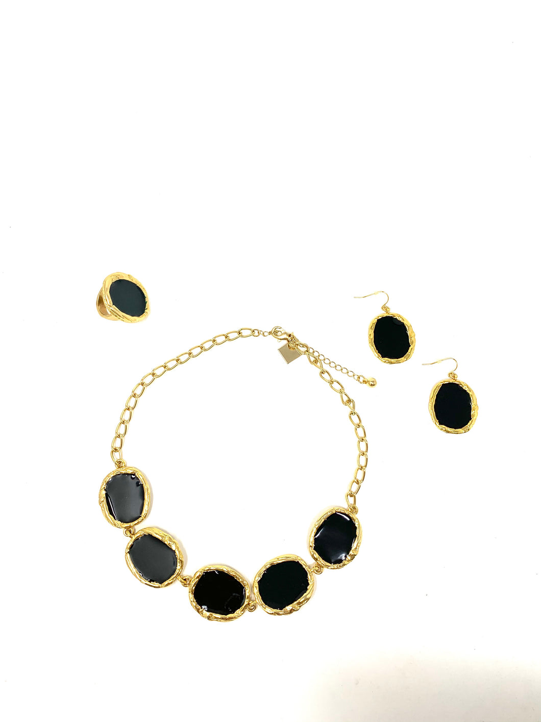 Abstract Black Resin Necklace, Earring and Ring Set