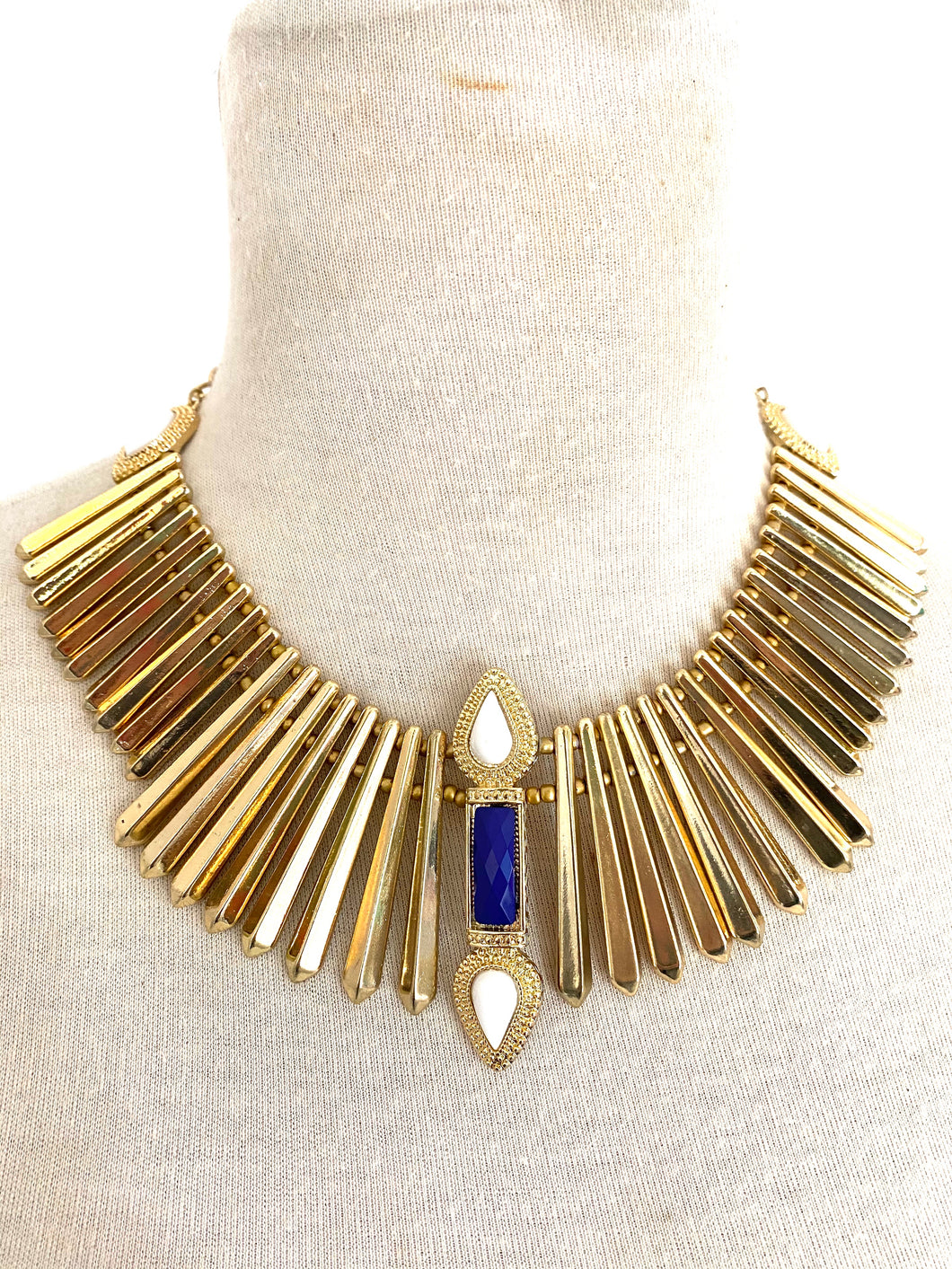 Blue and White Stone Egyptian Style Bib Necklace