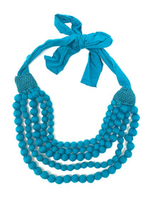 Fabric Bead Blue Necklace