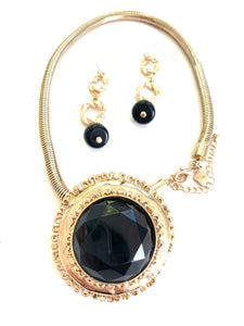 Black Onyx Pendant Statement Necklace and Earring Set