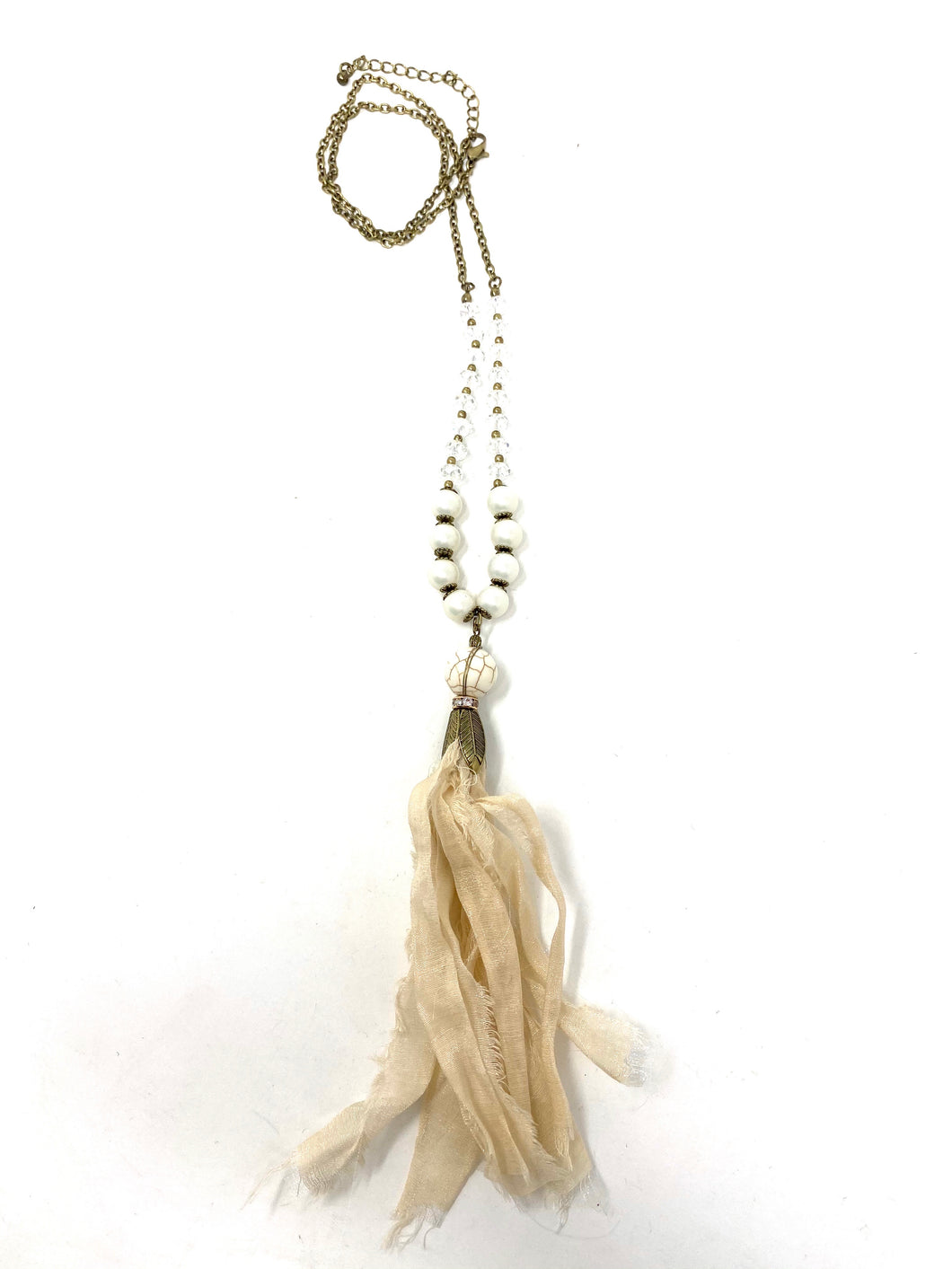 Neutral Semi-Precious Hippie Tassel Necklace