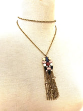 Load image into Gallery viewer, Long Crystal Tassel Necklace with Matching Earrings
