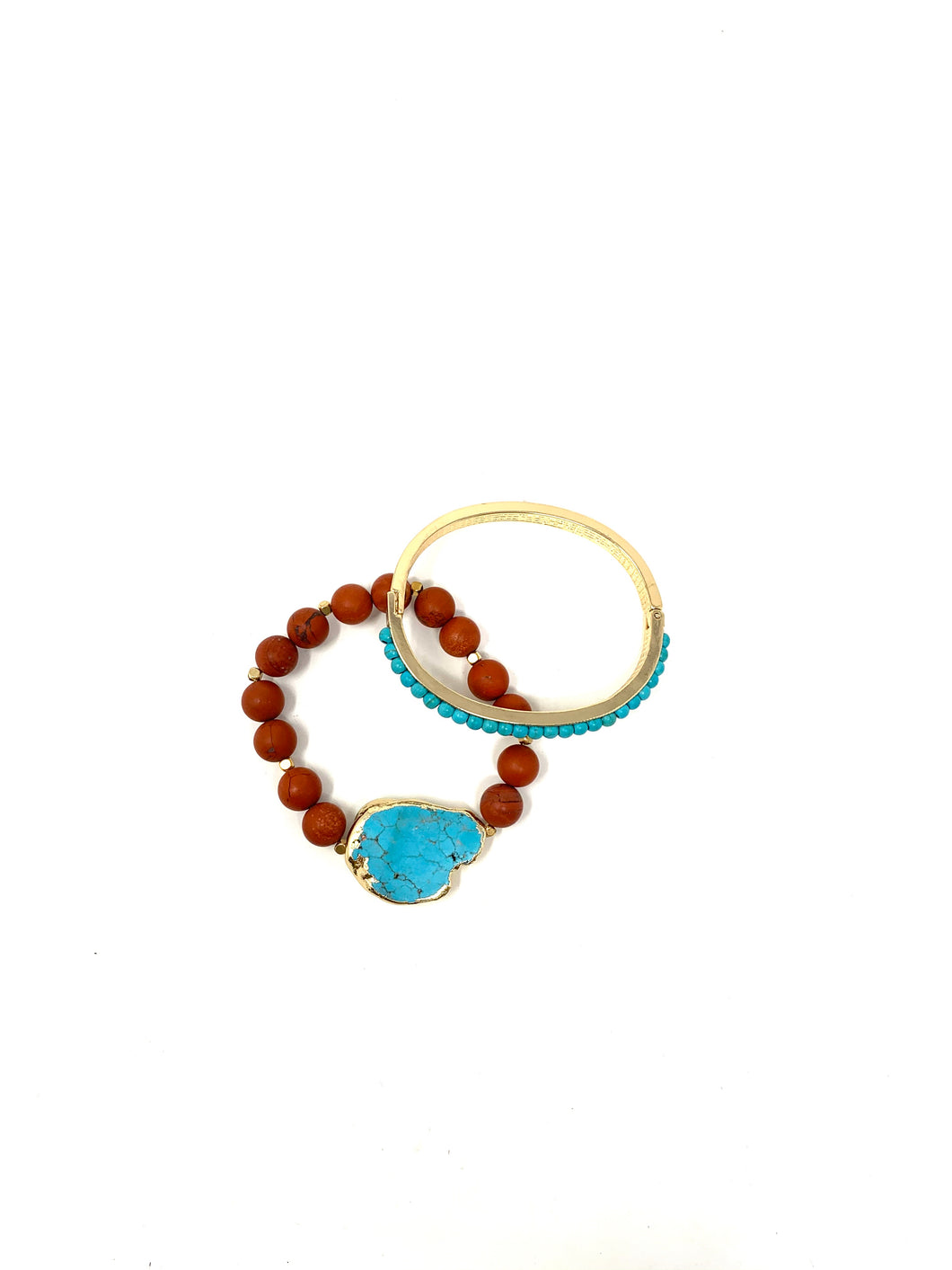 Native Clay Beads and Turquoise Bracelet Set