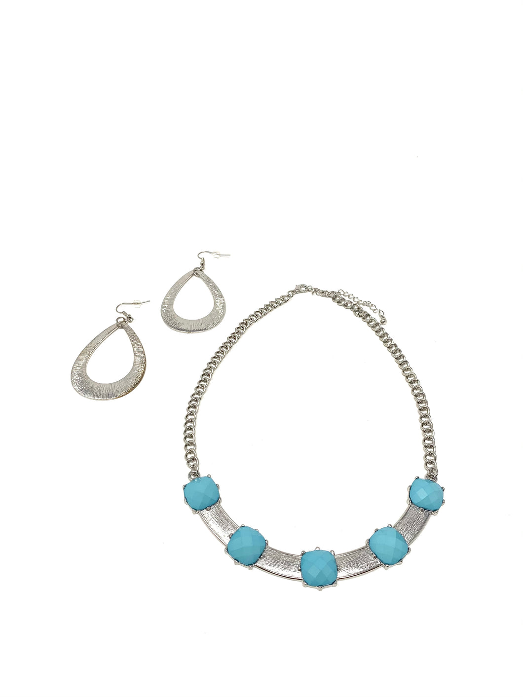 Semi-Collar Silver Toned Necklace and Earring Set
