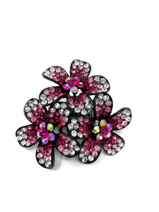 Pink and Silver Rhinestone Flower Ring