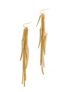 Tribal Gold Tone Long Dangle Earrings