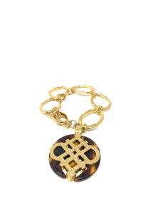 Chunky Golden Chain Bracelet With Large Tortoise Shell Charm