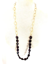 Load image into Gallery viewer, Gold Chunky Chain and Purple Stone Necklace and Earring Set
