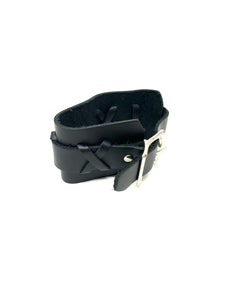 Unisex Faux Black Leather Bracelet