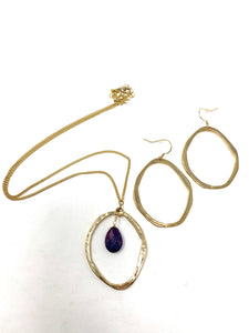 Dark Amethyst Gold Toned Necklace and Earring Set