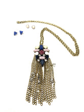 Load image into Gallery viewer, Long Crystal Tassel Necklace with Matching Earrings
