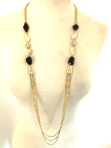 Leafy Black Onyx Long Necklace and Earring Set