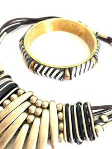 Tribal Gold Tone Necklace and Bracelet Set