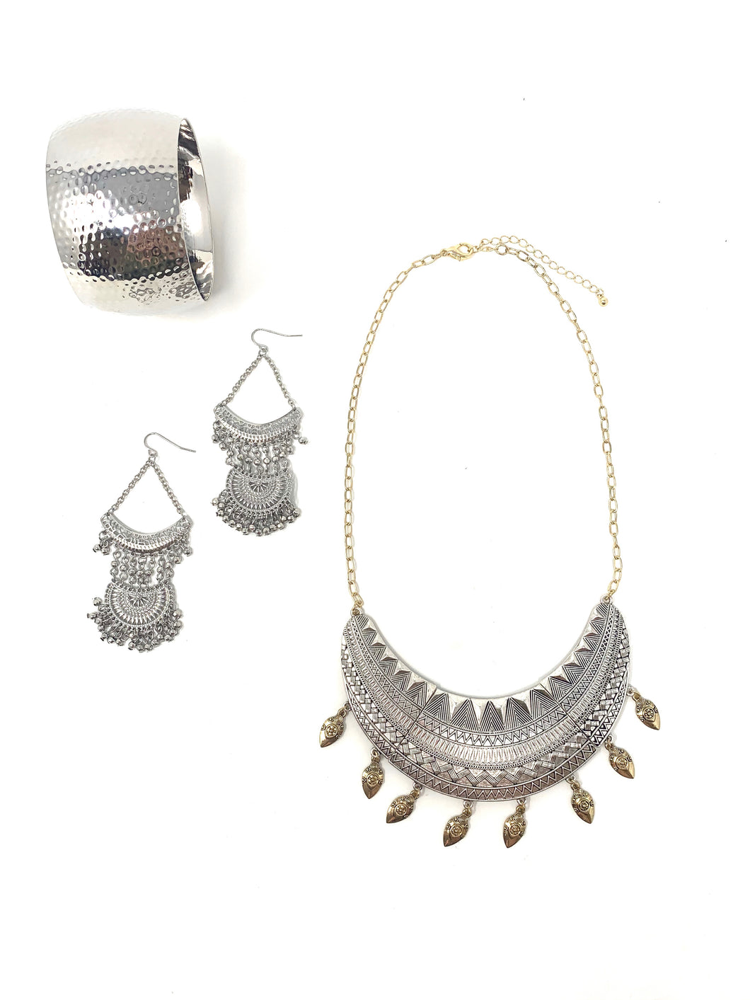 Tribal Statement Necklace Bracelet & Earring Set