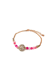 Rhinestone Charm Pink Toned Beaded Bracelet
