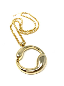 Abstract Ying Yang Gold Tone Circle Necklace