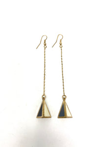 Retro Golden Chained Pyramid Drop Earrings