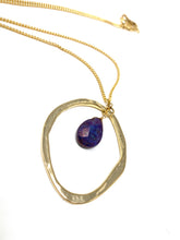 Load image into Gallery viewer, Dark Amethyst Gold Toned Necklace and Earring Set
