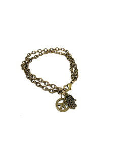 Hamsa And Peace Symbol Charm Bracelet