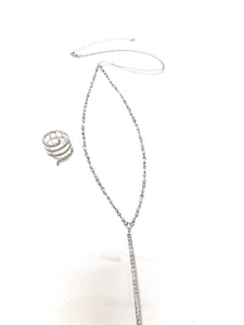 Elegant Crystal Bar Necklace and Wrap-Around Crystal Ring Set